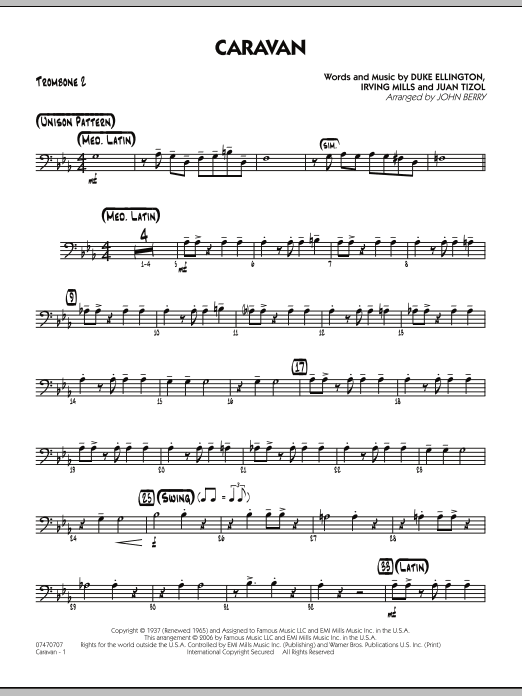 John Berry Caravan - Trombone 2 sheet music preview music notes and score for Jazz Ensemble including 2 page(s)