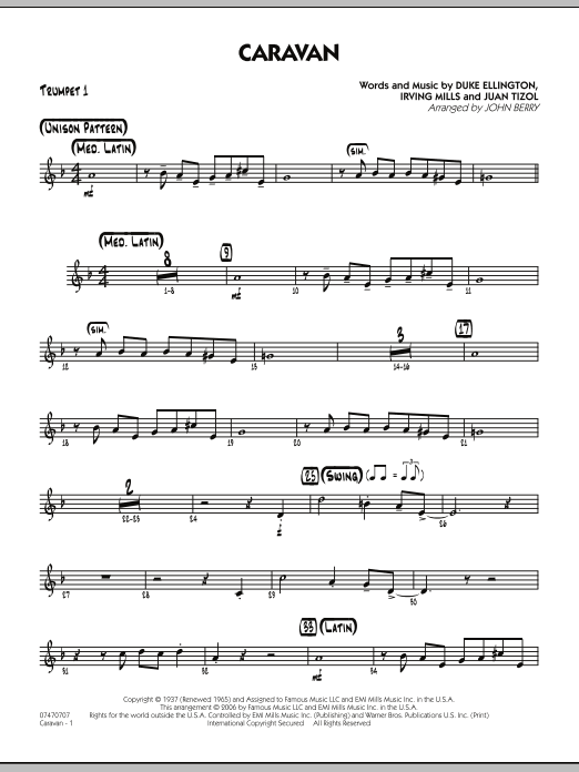 Learn to play John Berry Caravan - Trumpet 1 sheet music for Jazz Ensemble in minutes. John Berry Caravan - Trumpet 1 sheet music preview music notes and score for Jazz Ensemble including 2 page(s)