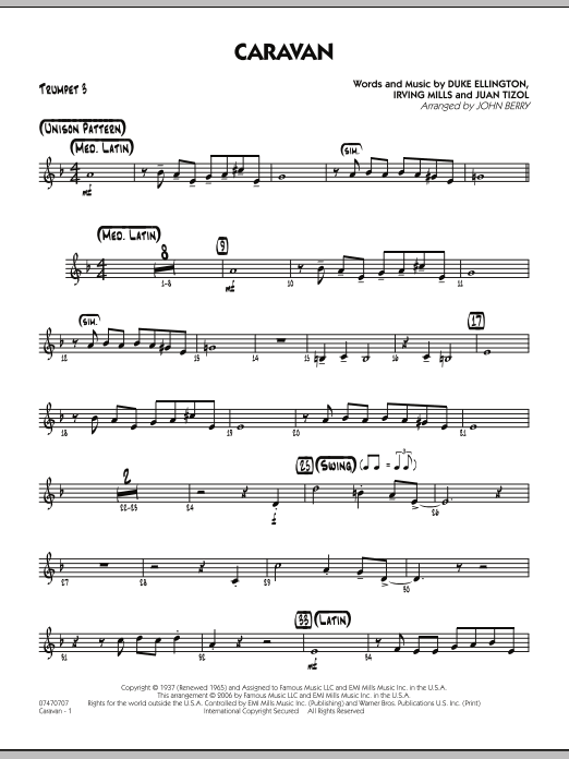 John Berry Caravan - Trumpet 3 sheet music preview music notes and score for Jazz Ensemble including 2 page(s)