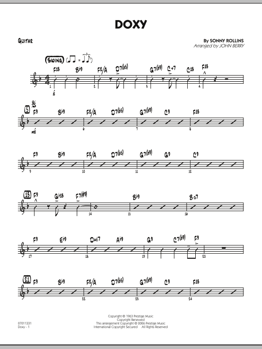 Learn to play John Berry Doxy - Guitar sheet music for Jazz Ensemble in minutes. John Berry Doxy - Guitar sheet music preview music notes and score for Jazz Ensemble including 2 page(s)