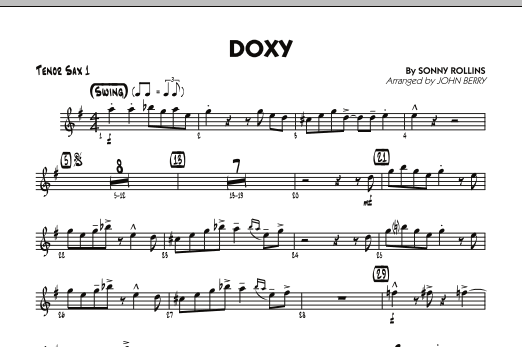 Learn to play John Berry Doxy - Tenor Sax 1 sheet music for Jazz Ensemble in minutes. John Berry Doxy - Tenor Sax 1 sheet music preview music notes and score for Jazz Ensemble including 1 page(s)