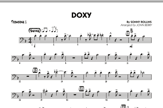 Learn to play John Berry Doxy - Trombone 1 sheet music for Jazz Ensemble in minutes. John Berry Doxy - Trombone 1 sheet music preview music notes and score for Jazz Ensemble including 1 page(s)