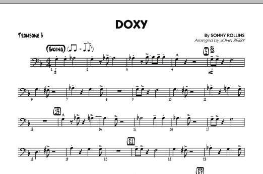 Learn to play John Berry Doxy - Trombone 3 sheet music for Jazz Ensemble in minutes. John Berry Doxy - Trombone 3 sheet music preview music notes and score for Jazz Ensemble including 1 page(s)
