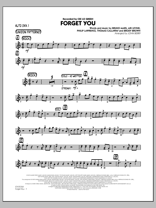 Learn to play John Berry Forget You - Alto Sax 1 sheet music for Jazz Ensemble in minutes. John Berry Forget You - Alto Sax 1 sheet music preview music notes and score for Jazz Ensemble including 2 page(s)