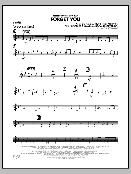 John Berry Forget You - F Horn sheet music preview music notes and score for Jazz Ensemble including 2 page(s)