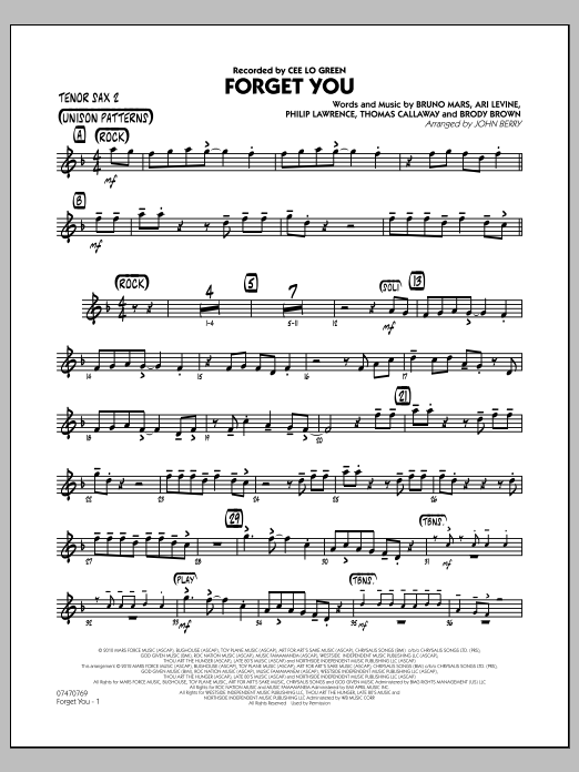 John Berry Forget You - Tenor Sax 2 sheet music preview music notes and score for Jazz Ensemble including 2 page(s)