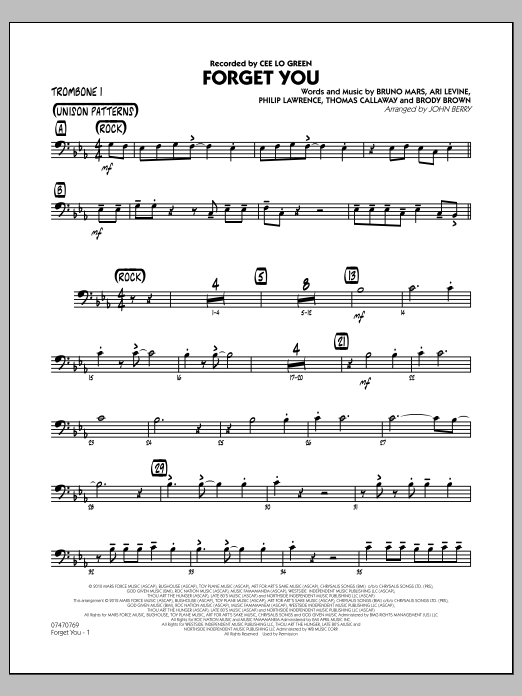 John Berry Forget You - Trombone 1 sheet music preview music notes and score for Jazz Ensemble including 2 page(s)