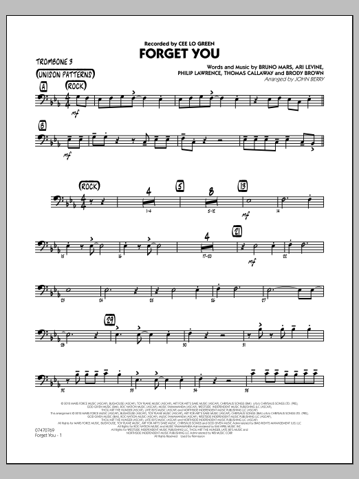 Learn to play John Berry Forget You - Trombone 3 sheet music for Jazz Ensemble in minutes. John Berry Forget You - Trombone 3 sheet music preview music notes and score for Jazz Ensemble including 2 page(s)