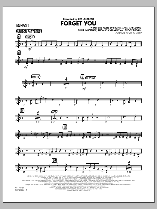 Learn to play John Berry Forget You - Trumpet 1 sheet music for Jazz Ensemble in minutes. John Berry Forget You - Trumpet 1 sheet music preview music notes and score for Jazz Ensemble including 2 page(s)