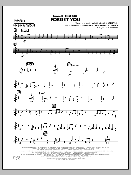 Learn to play John Berry Forget You - Trumpet 3 sheet music for Jazz Ensemble in minutes. John Berry Forget You - Trumpet 3 sheet music preview music notes and score for Jazz Ensemble including 2 page(s)