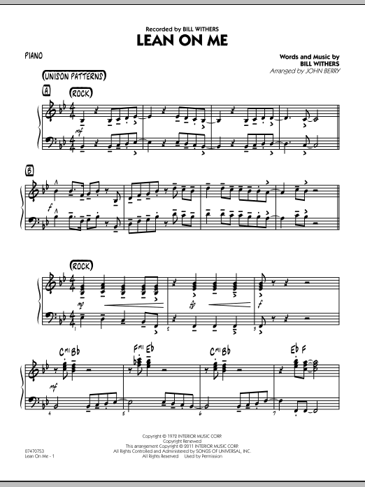 John Berry Lean On Me - Piano sheet music preview music notes and score for Jazz Ensemble including 4 page(s)