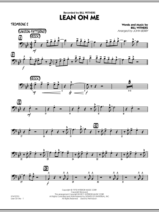 Learn to play John Berry Lean On Me - Trombone 2 sheet music for Jazz Ensemble in minutes. John Berry Lean On Me - Trombone 2 sheet music preview music notes and score for Jazz Ensemble including 2 page(s)