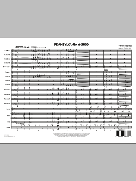 John Berry Pennsylvania 6-5000 - Full Score sheet music preview music notes and score for Jazz Ensemble including 11 page(s)