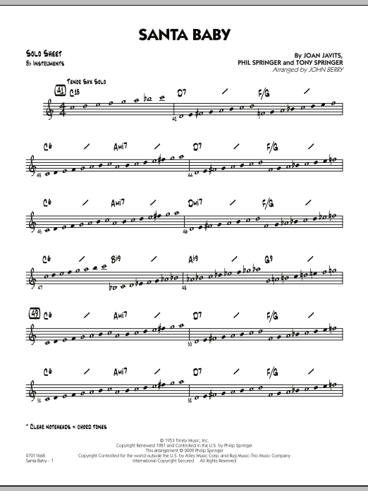 Learn to play John Berry Santa Baby - Bb Solo Sheet sheet music for Jazz Ensemble in minutes. John Berry Santa Baby - Bb Solo Sheet sheet music preview music notes and score for Jazz Ensemble including 2 page(s)