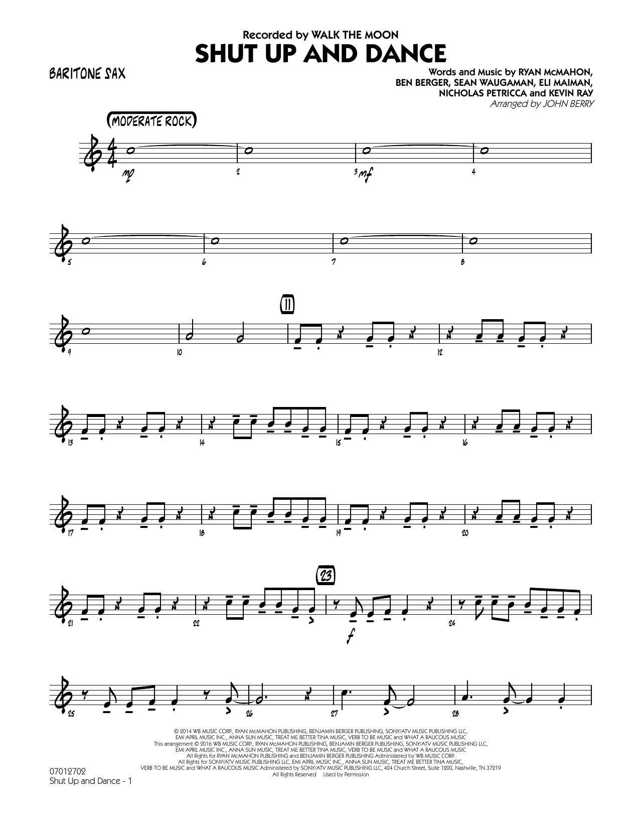 Learn to play John Berry Shut Up and Dance - Baritone Sax sheet music for Jazz Ensemble in minutes. John Berry Shut Up and Dance - Baritone Sax sheet music preview music notes and score for Jazz Ensemble including 2 page(s)