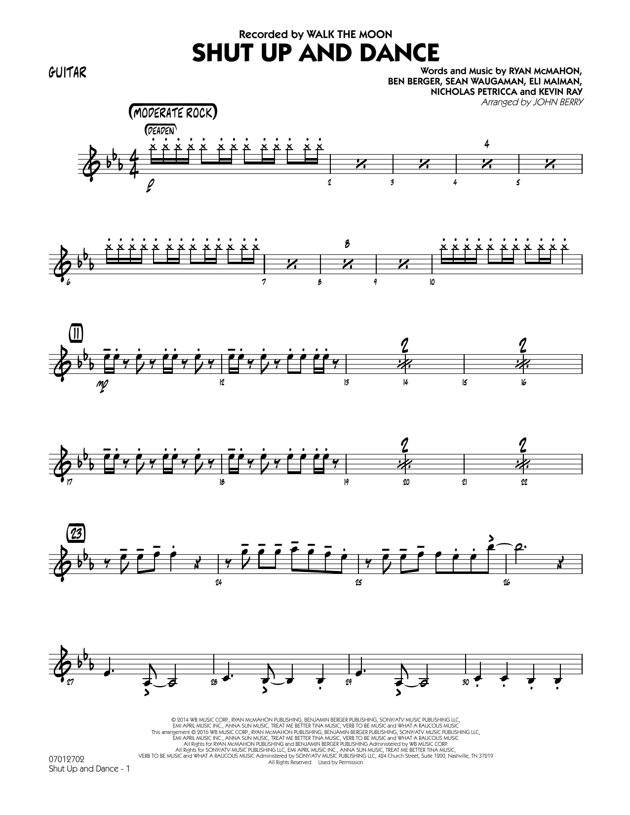 Learn to play John Berry Shut Up and Dance - Guitar sheet music for Jazz Ensemble in minutes. John Berry Shut Up and Dance - Guitar sheet music preview music notes and score for Jazz Ensemble including 2 page(s)