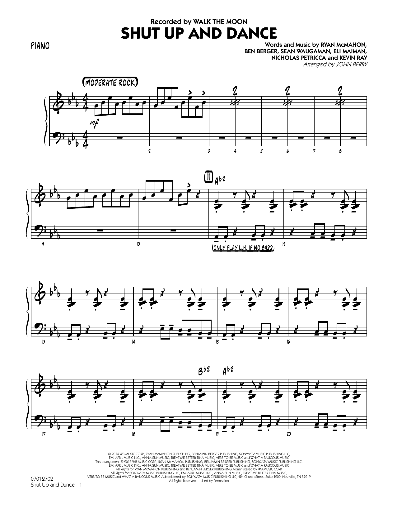 Learn to play John Berry Shut Up and Dance - Piano sheet music for Jazz Ensemble in minutes. John Berry Shut Up and Dance - Piano sheet music preview music notes and score for Jazz Ensemble including 3 page(s)