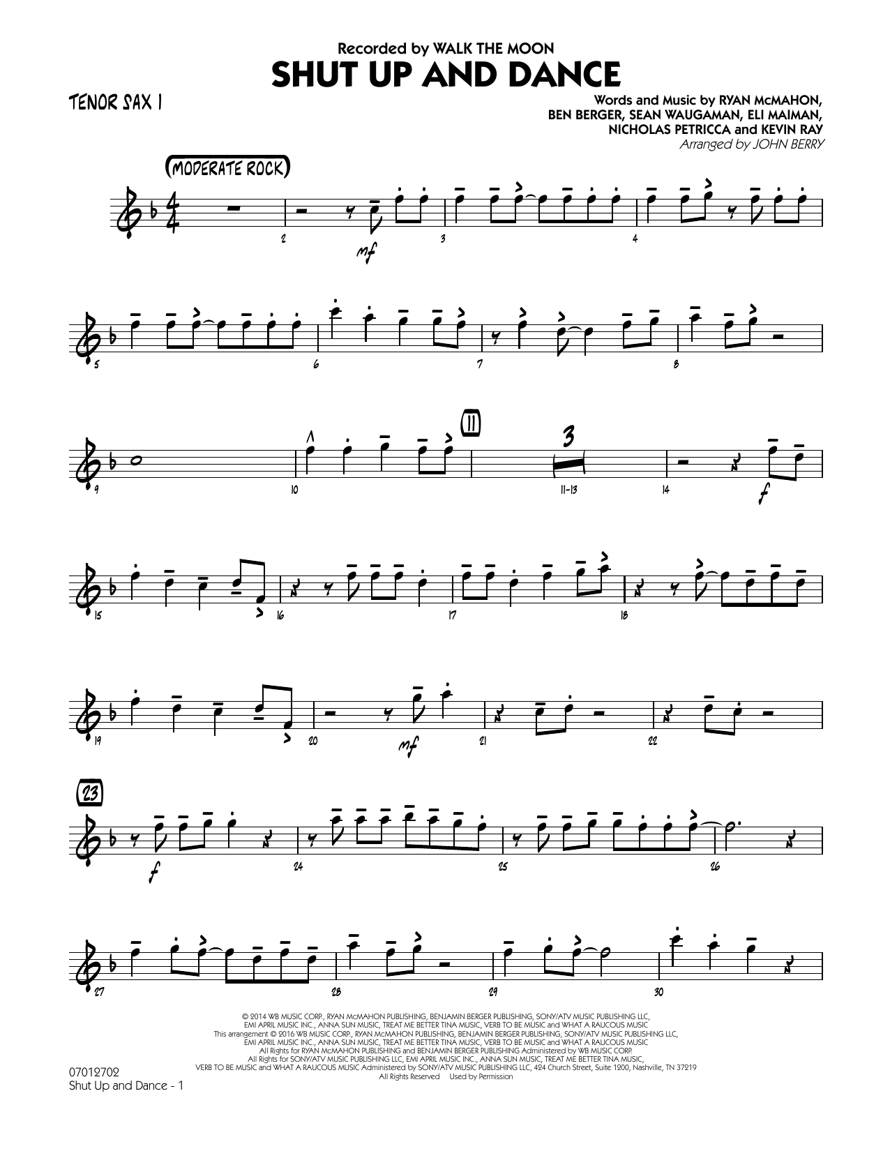 Learn to play John Berry Shut Up and Dance - Tenor Sax 1 sheet music for Jazz Ensemble in minutes. John Berry Shut Up and Dance - Tenor Sax 1 sheet music preview music notes and score for Jazz Ensemble including 2 page(s)