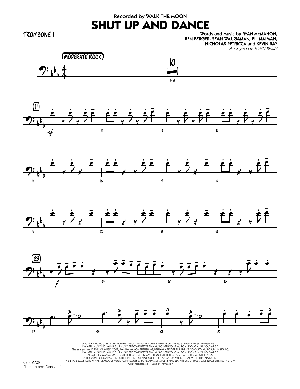 Learn to play John Berry Shut Up and Dance - Trombone 1 sheet music for Jazz Ensemble in minutes. John Berry Shut Up and Dance - Trombone 1 sheet music preview music notes and score for Jazz Ensemble including 2 page(s)