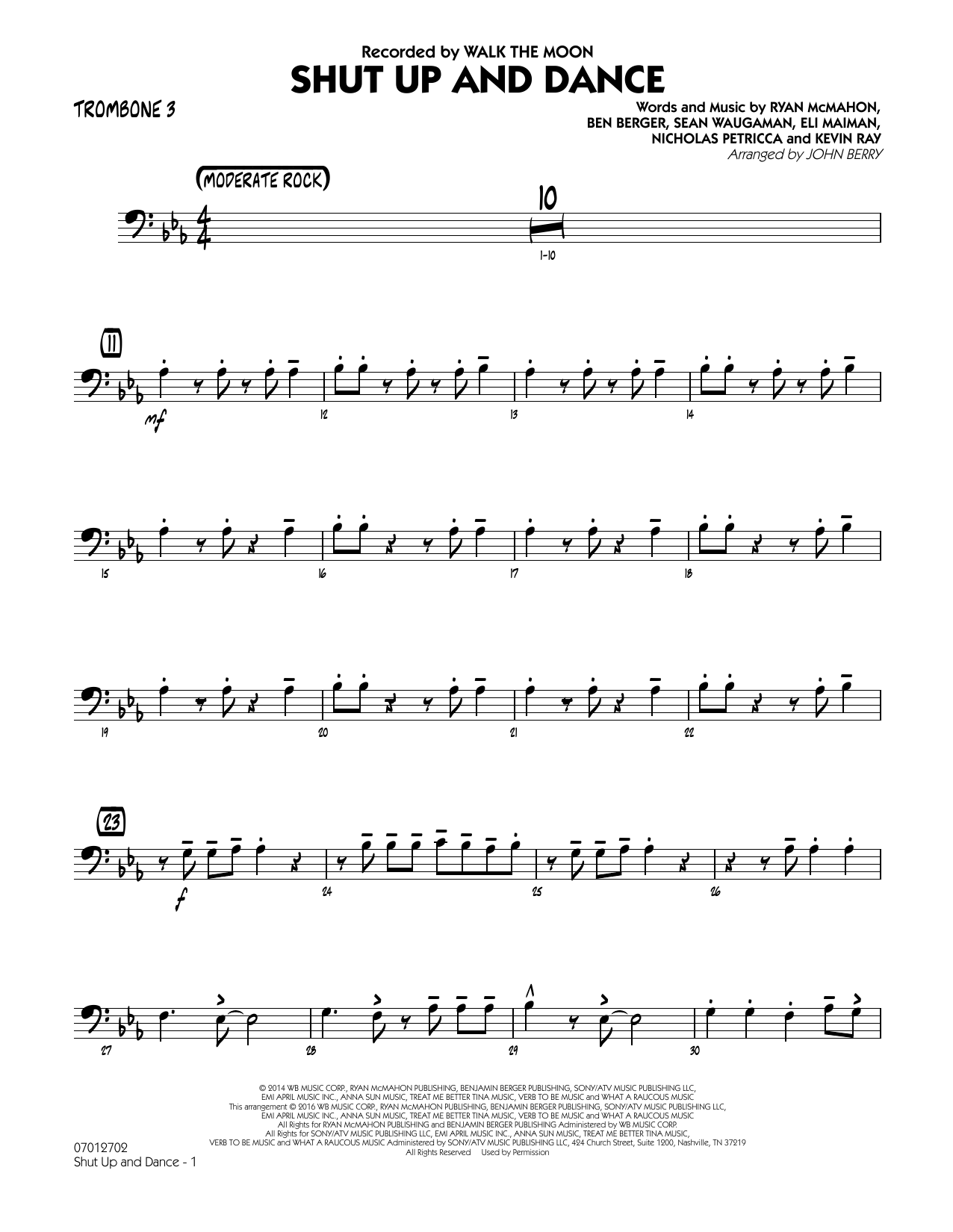 Learn to play John Berry Shut Up and Dance - Trombone 3 sheet music for Jazz Ensemble in minutes. John Berry Shut Up and Dance - Trombone 3 sheet music preview music notes and score for Jazz Ensemble including 2 page(s)