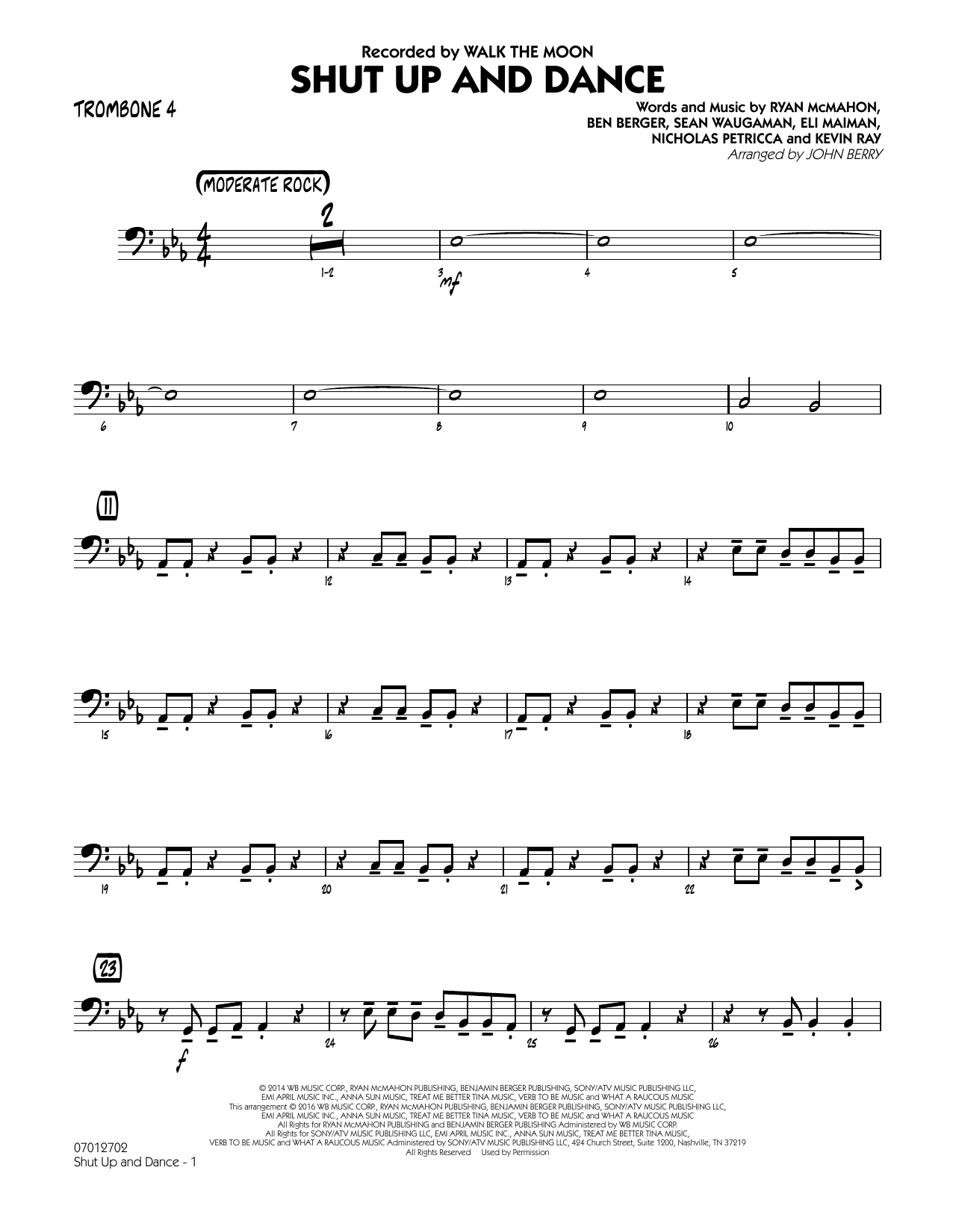 Learn to play John Berry Shut Up and Dance - Trombone 4 sheet music for Jazz Ensemble in minutes. John Berry Shut Up and Dance - Trombone 4 sheet music preview music notes and score for Jazz Ensemble including 2 page(s)