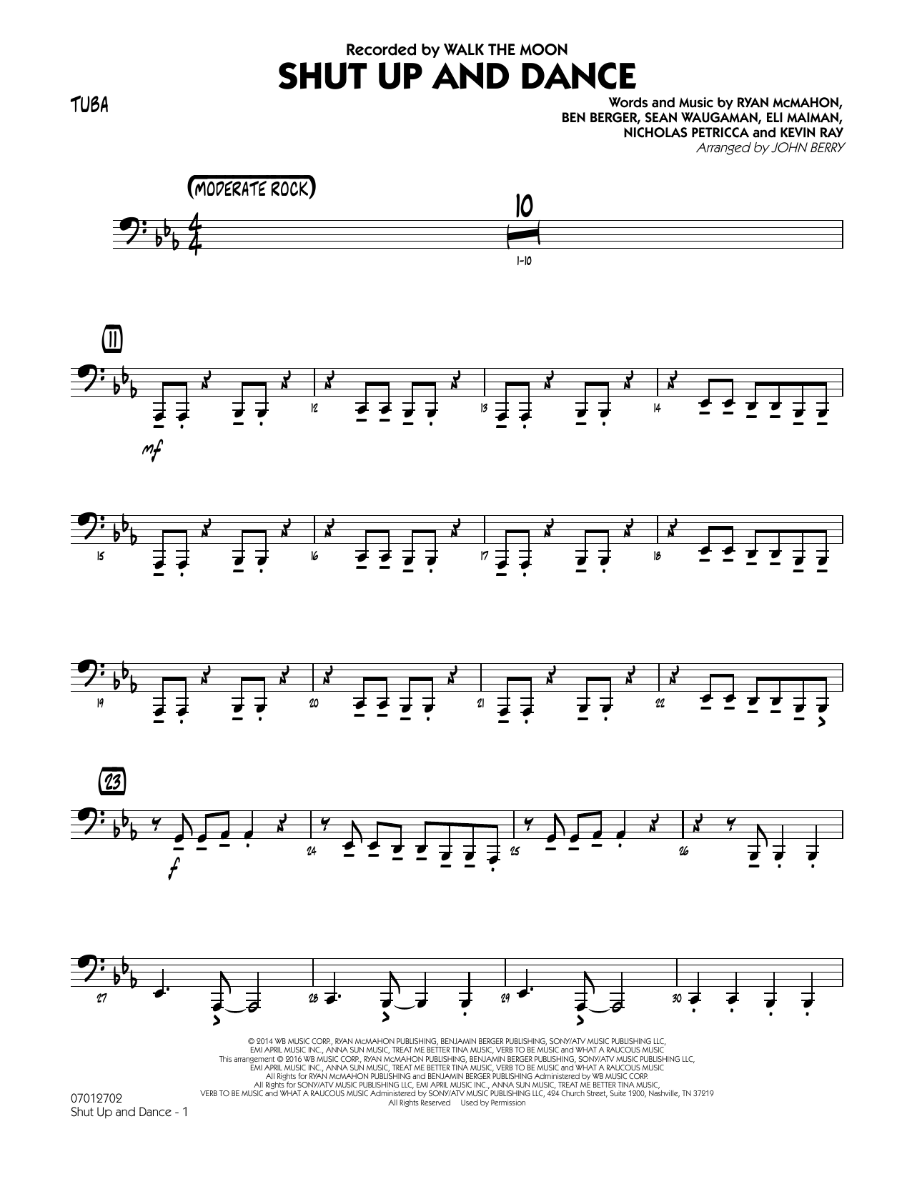 Learn to play John Berry Shut Up and Dance - Tuba sheet music for Jazz Ensemble in minutes. John Berry Shut Up and Dance - Tuba sheet music preview music notes and score for Jazz Ensemble including 2 page(s)