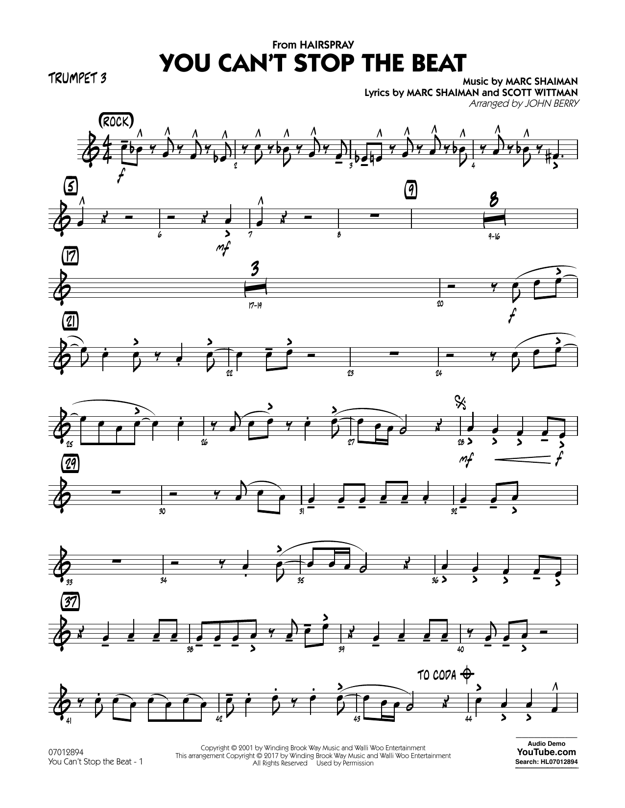 John Berry You Can T Stop The Beat From Hairspray Trumpet 3 Sheet Music Download Printable Pdf Music Notes Score Chords