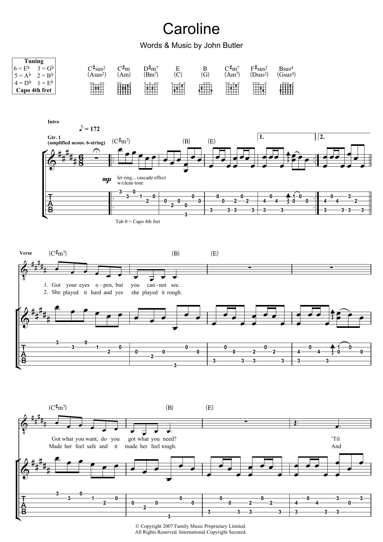 Learn to play John Butler Caroline sheet music for Guitar Tab in minutes. John Butler Caroline sheet music preview music notes and score for Guitar Tab including 7 page(s)