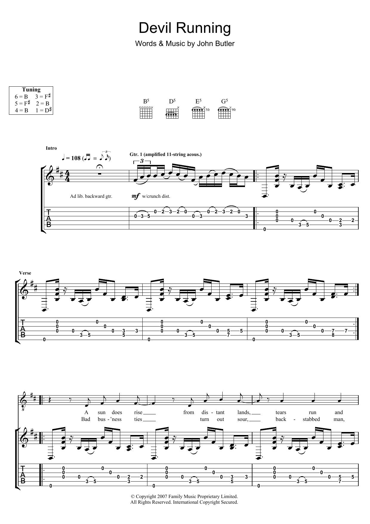 Learn to play John Butler Devil Running sheet music for Guitar Tab in minutes. John Butler Devil Running sheet music preview music notes and score for Guitar Tab including 7 page(s)