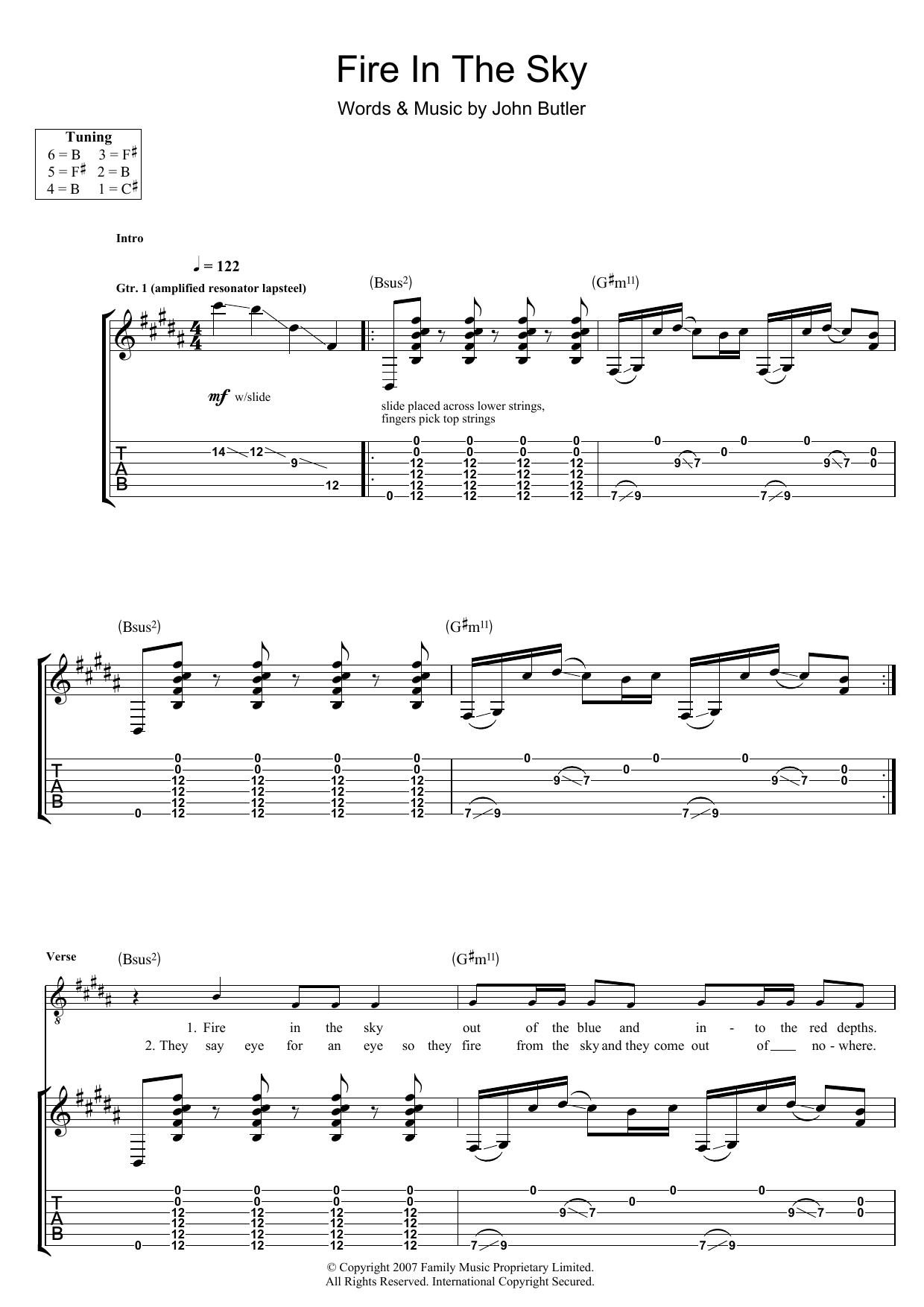 Learn to play John Butler Fire In The Sky sheet music for Guitar Tab in minutes. John Butler Fire In The Sky sheet music preview music notes and score for Guitar Tab including 8 page(s)