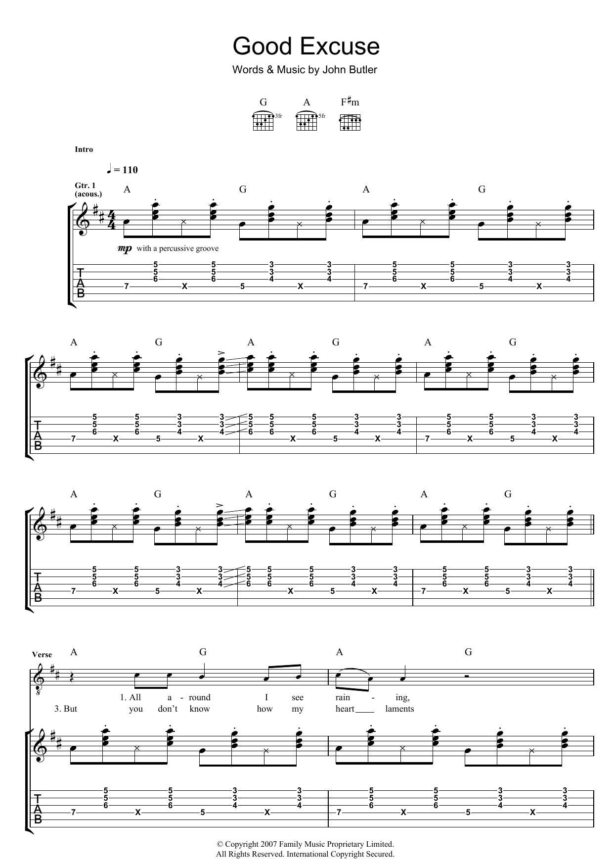Learn to play John Butler Good Excuse sheet music for Guitar Tab in minutes. John Butler Good Excuse sheet music preview music notes and score for Guitar Tab including 5 page(s)