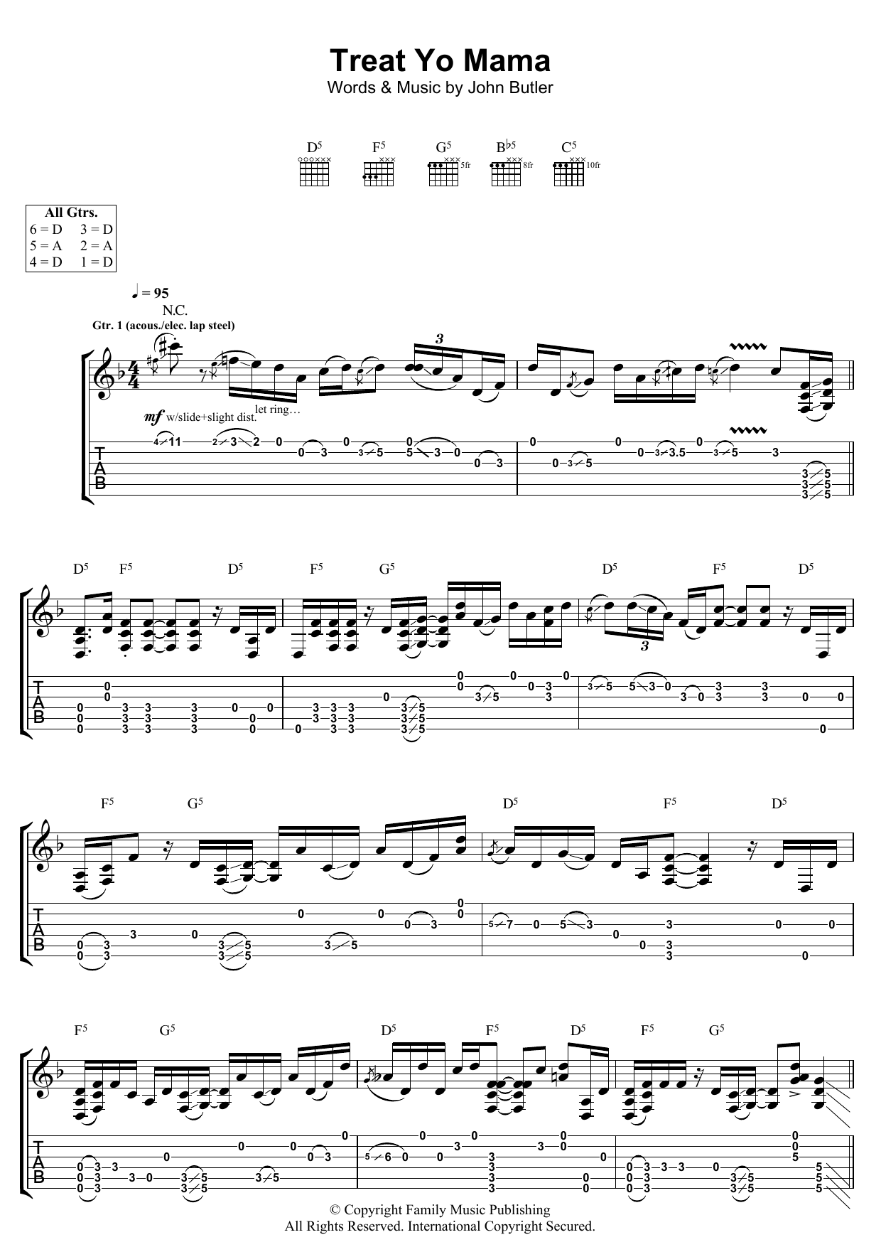 Learn to play John Butler Treat Yo Mama sheet music for Guitar Tab in minutes. John Butler Treat Yo Mama sheet music preview music notes and score for Guitar Tab including 9 page(s)