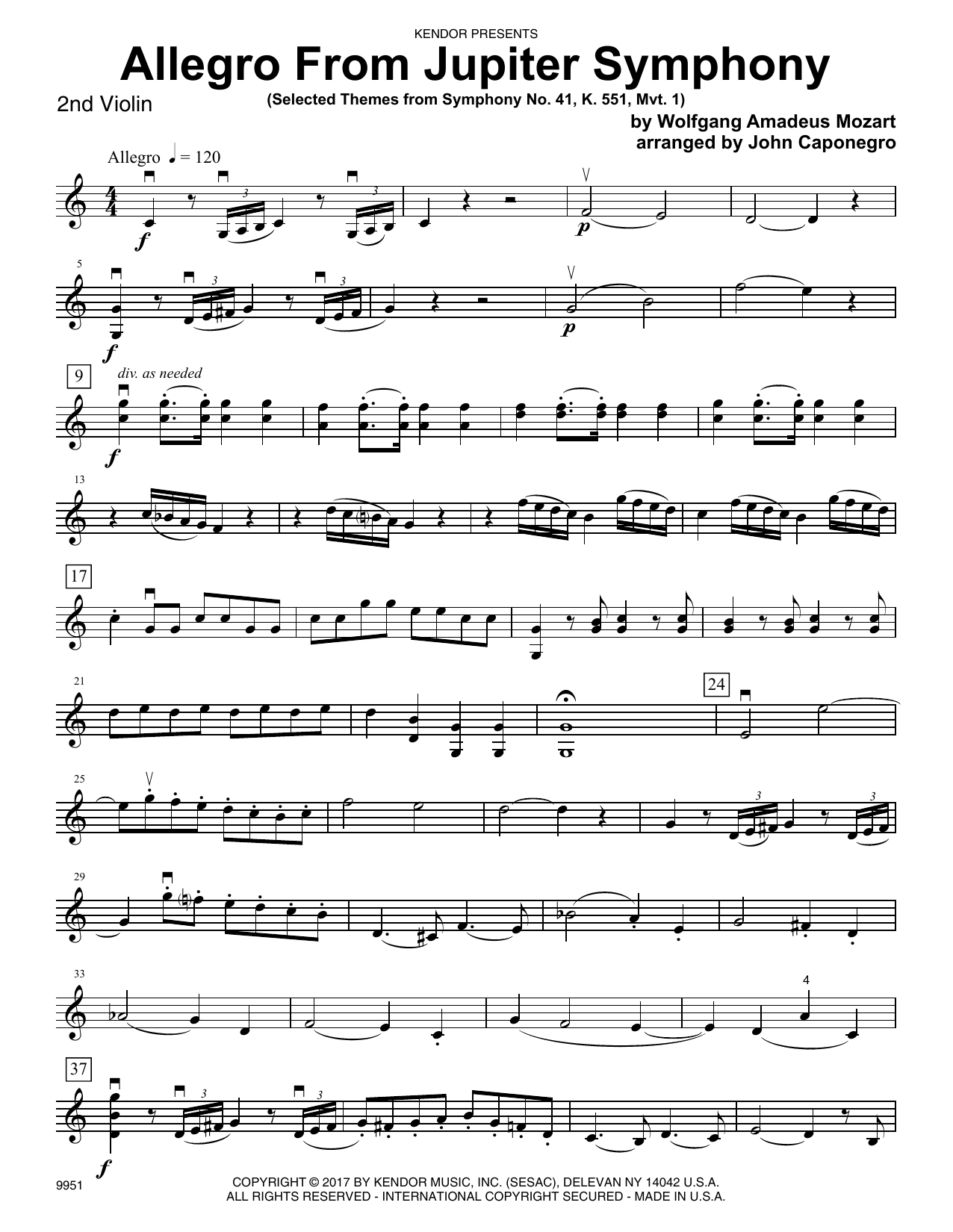 Learn to play John Caponegro Allegro From Jupiter Symphony - 2nd Violin sheet music for Orchestra in minutes. John Caponegro Allegro From Jupiter Symphony - 2nd Violin sheet music preview music notes and score for Orchestra including 3 page(s)
