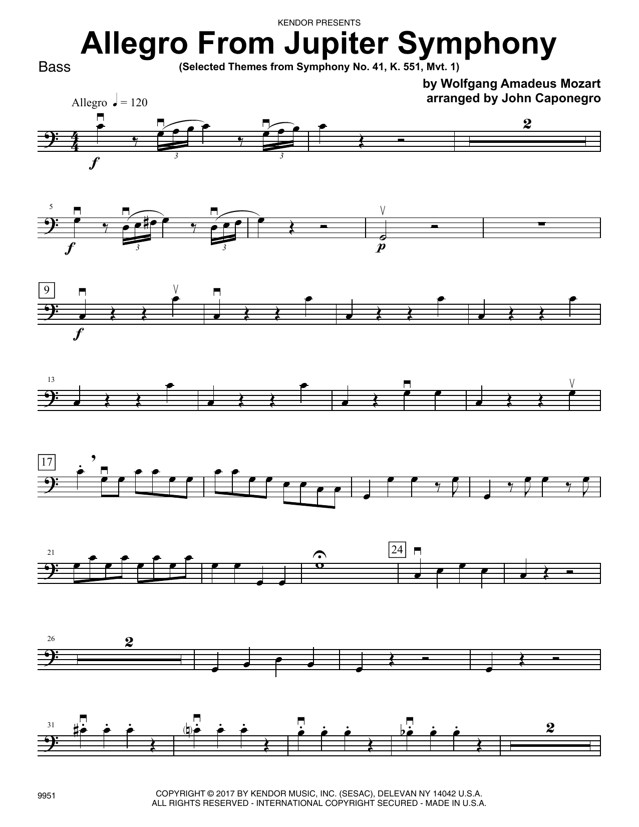 Learn to play John Caponegro Allegro From Jupiter Symphony - Bass sheet music for Orchestra in minutes. John Caponegro Allegro From Jupiter Symphony - Bass sheet music preview music notes and score for Orchestra including 3 page(s)