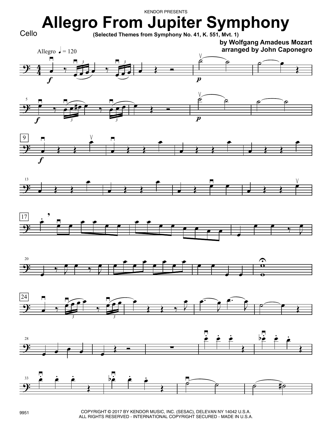 Learn to play John Caponegro Allegro From Jupiter Symphony - Cello sheet music for Orchestra in minutes. John Caponegro Allegro From Jupiter Symphony - Cello sheet music preview music notes and score for Orchestra including 3 page(s)