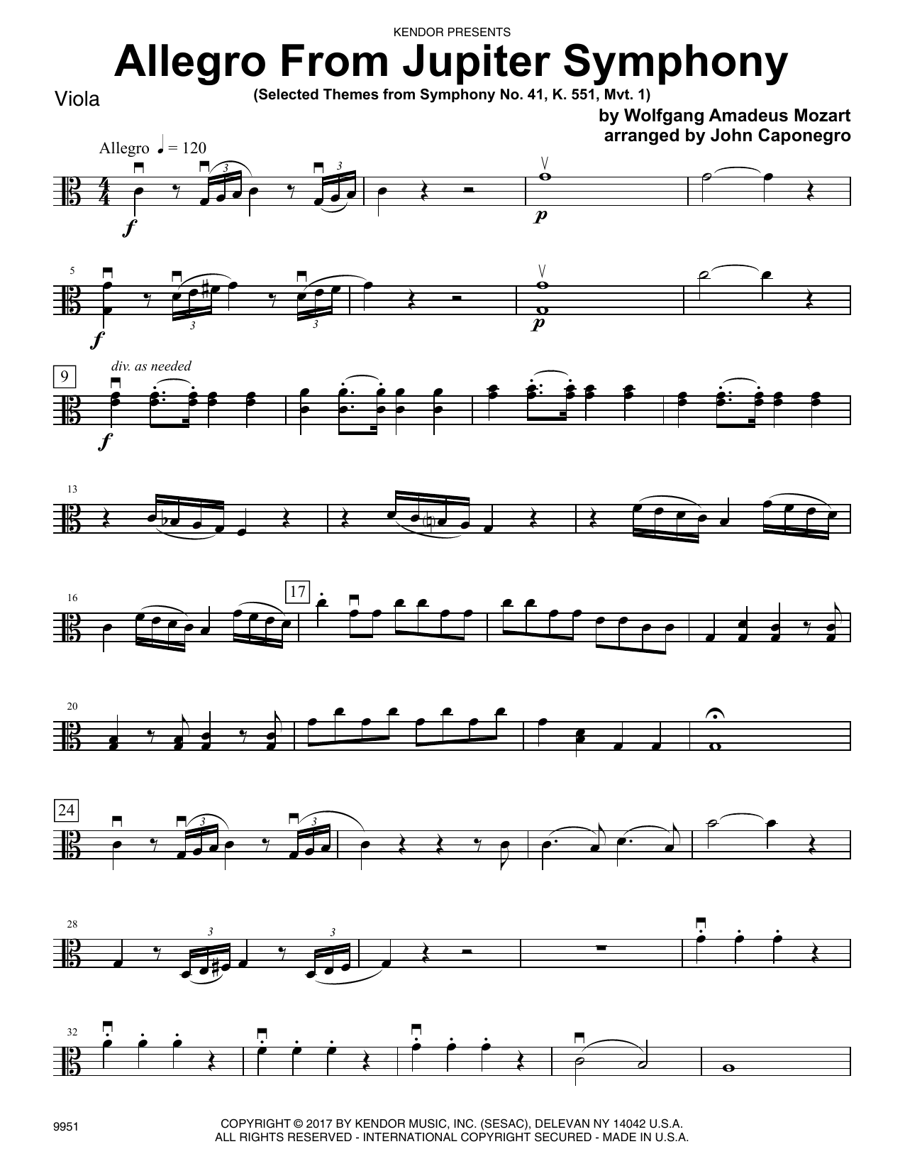 Learn to play John Caponegro Allegro From Jupiter Symphony - Viola sheet music for Orchestra in minutes. John Caponegro Allegro From Jupiter Symphony - Viola sheet music preview music notes and score for Orchestra including 3 page(s)