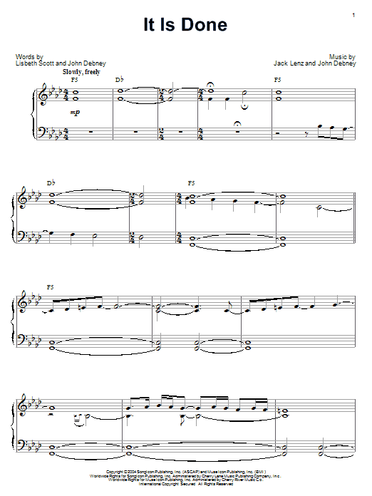 Learn to play John Debney It Is Done sheet music for Piano in minutes. John Debney It Is Done sheet music preview music notes and score for Piano including 2 page(s)