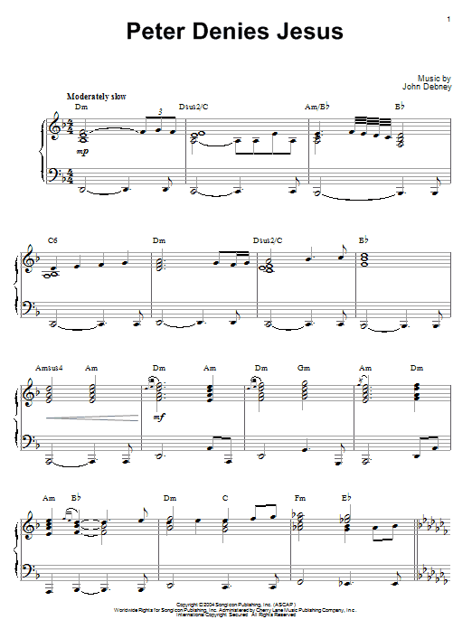 Learn to play John Debney Peter Denies Jesus sheet music for Piano in minutes. John Debney Peter Denies Jesus sheet music preview music notes and score for Piano including 2 page(s)