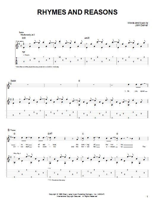 Learn to play John Denver Rhymes And Reasons sheet music for Easy Piano in minutes. John Denver Rhymes And Reasons sheet music preview music notes and score for Easy Piano including 5 page(s)