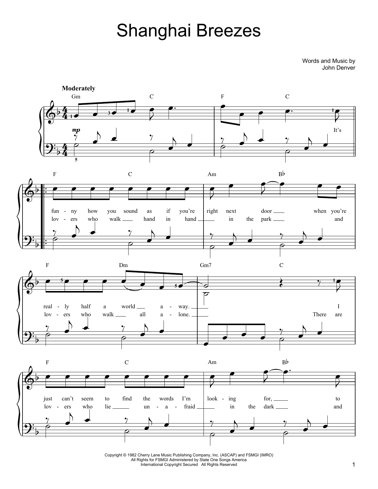 Learn to play John Denver Shanghai Breezes sheet music for Easy Piano in minutes. John Denver Shanghai Breezes sheet music preview music notes and score for Easy Piano including 4 page(s)