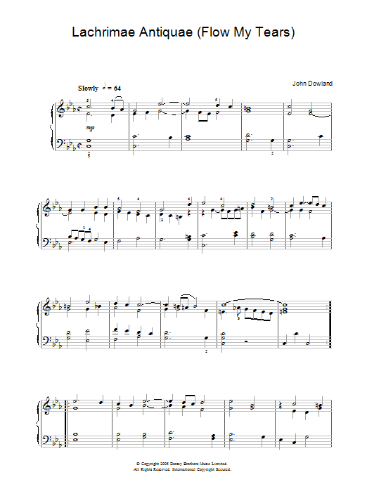 John Dowland Lachrimae Antiquae (Flow My Tears) sheet music preview music notes and score for Piano including 2 page(s)