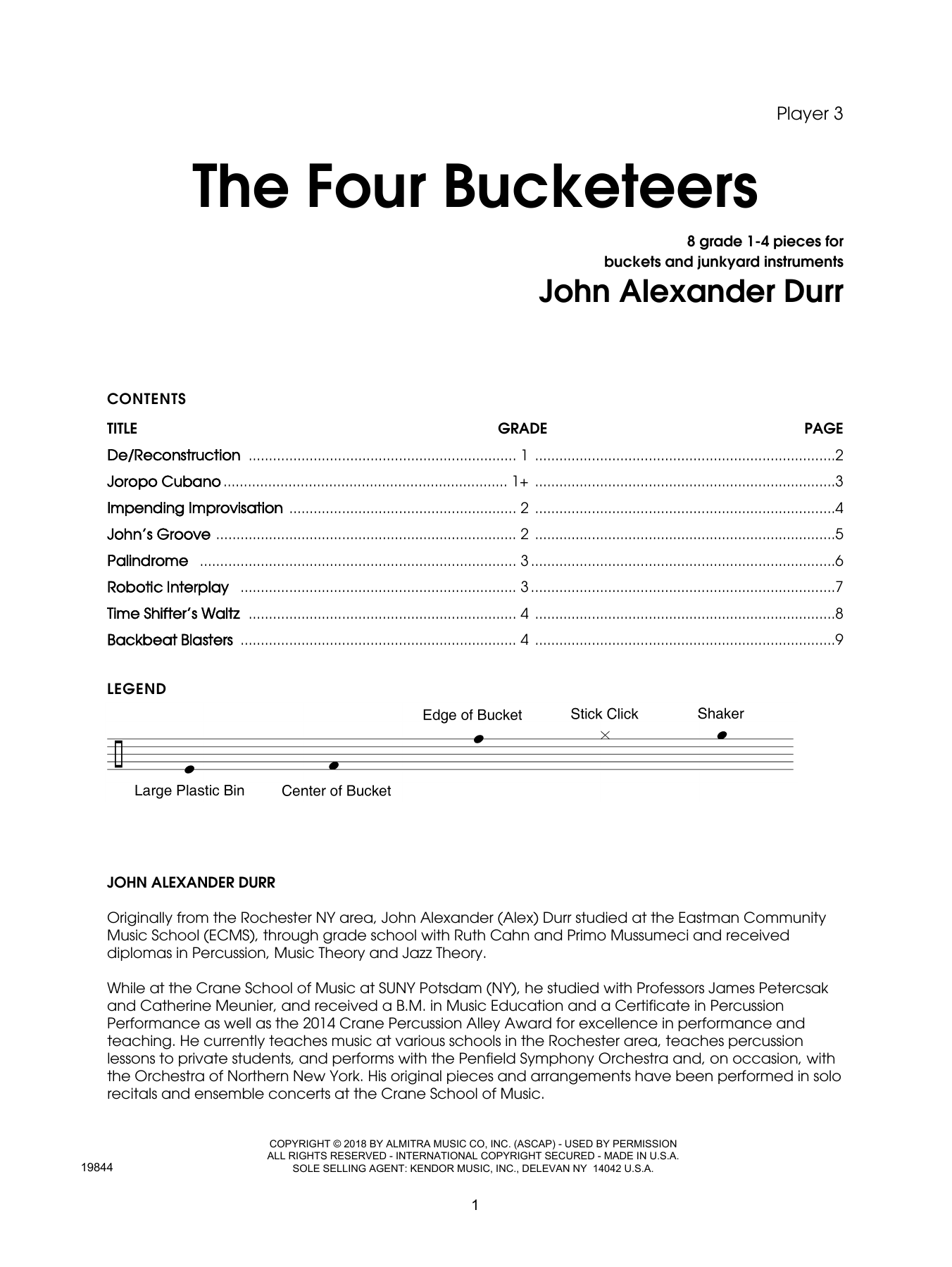 John Durr The Four Bucketeers - Percussion 3 sheet music preview music notes and score for Percussion Ensemble including 9 page(s)