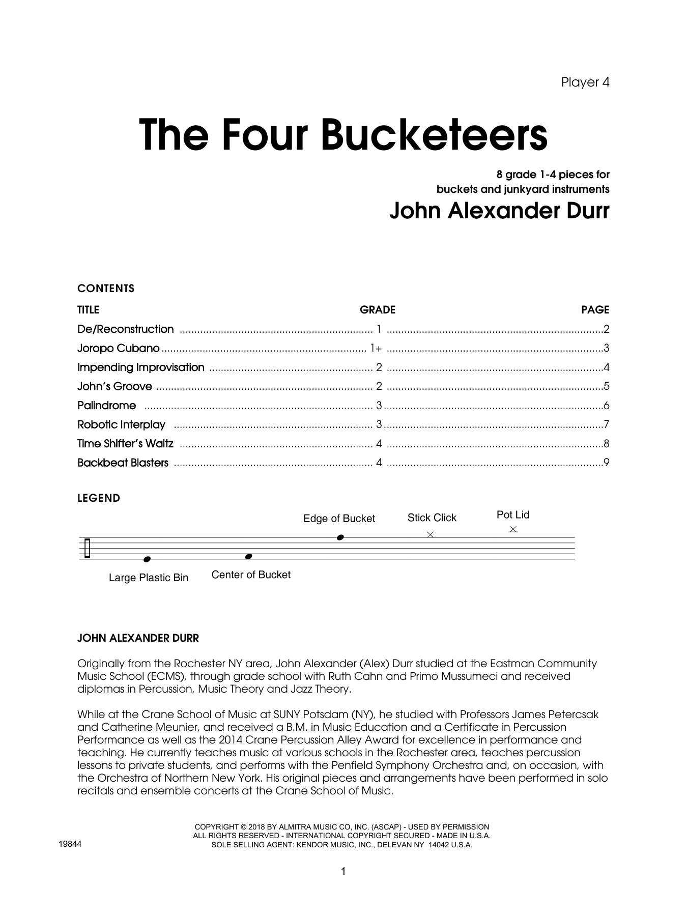 John Durr The Four Bucketeers - Percussion 4 sheet music preview music notes and score for Percussion Ensemble including 9 page(s)