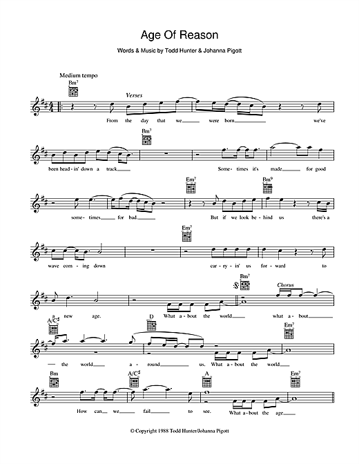 Learn to play John Farnham Age Of Reason sheet music for Melody Line, Lyrics & Chords in minutes. John Farnham Age Of Reason sheet music preview music notes and score for Melody Line, Lyrics & Chords including 2 page(s)