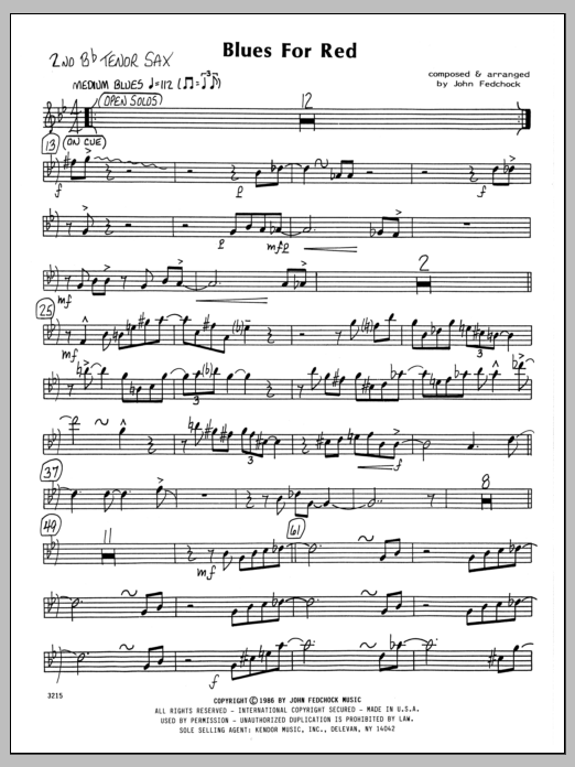 Learn to play John Fedchock Blues For Red - 2nd Bb Tenor Saxophone sheet music for Jazz Ensemble in minutes. John Fedchock Blues For Red - 2nd Bb Tenor Saxophone sheet music preview music notes and score for Jazz Ensemble including 2 page(s)