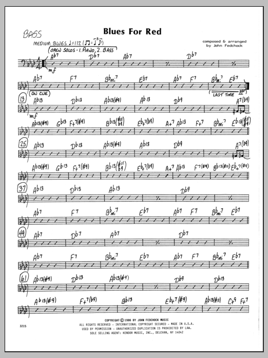 Learn to play John Fedchock Blues For Red - Bass sheet music for Jazz Ensemble in minutes. John Fedchock Blues For Red - Bass sheet music preview music notes and score for Jazz Ensemble including 2 page(s)