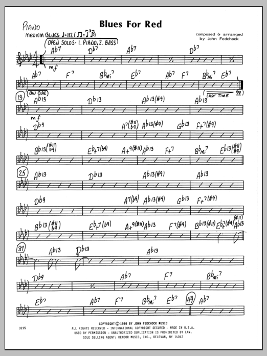 Learn to play John Fedchock Blues For Red - Piano sheet music for Jazz Ensemble in minutes. John Fedchock Blues For Red - Piano sheet music preview music notes and score for Jazz Ensemble including 3 page(s)