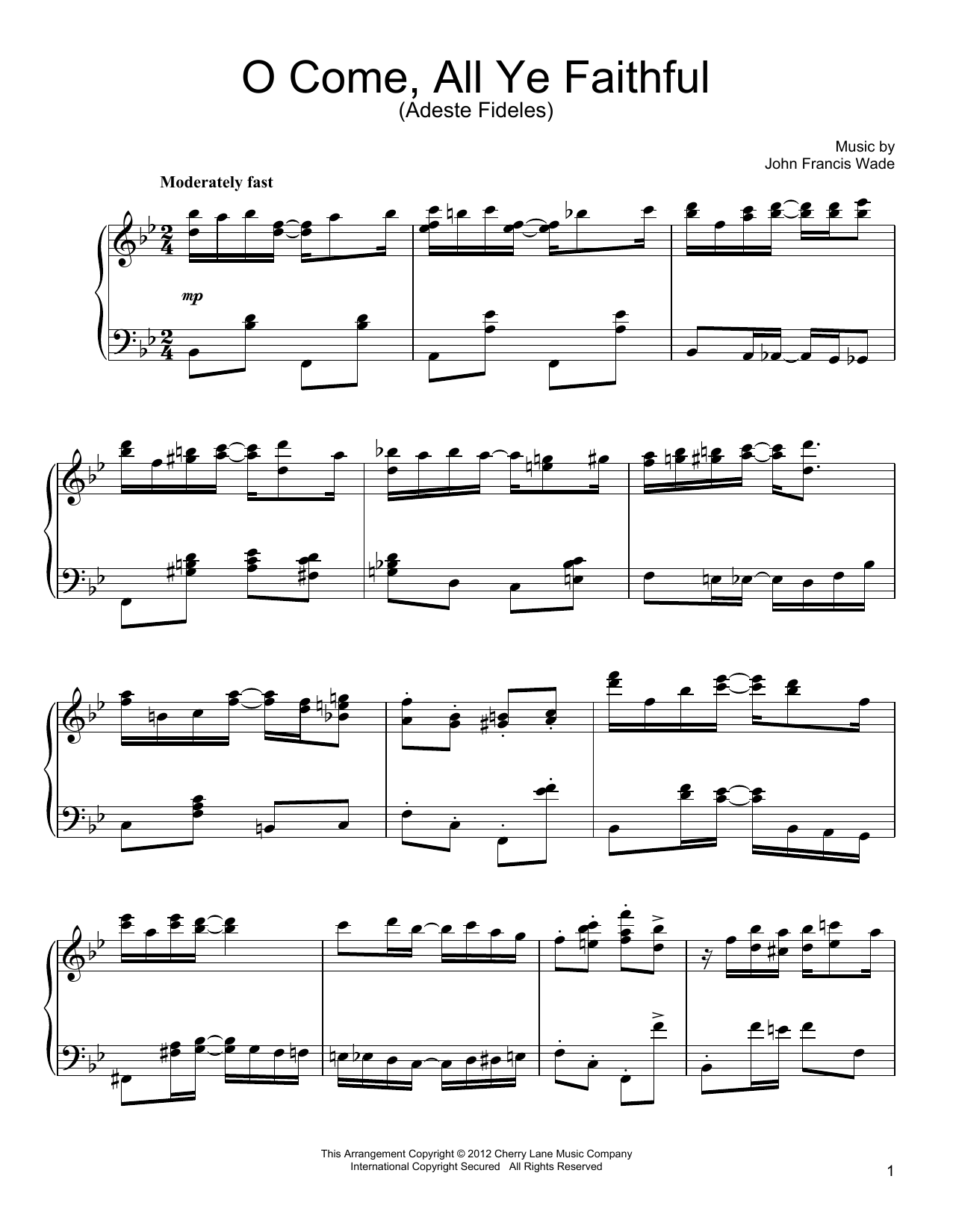 Learn to play John Francis Wade O Come, All Ye Faithful (Adeste Fideles) sheet music for Piano in minutes. John Francis Wade O Come, All Ye Faithful (Adeste Fideles) sheet music preview music notes and score for Piano including 2 page(s)