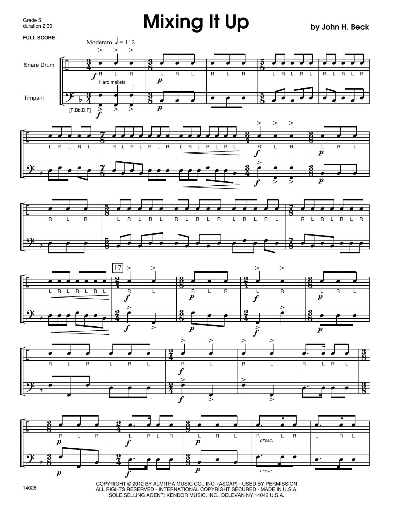 John H. Beck Mixing It Up - Full Score sheet music preview music notes and score for Percussion Solo including 6 page(s)