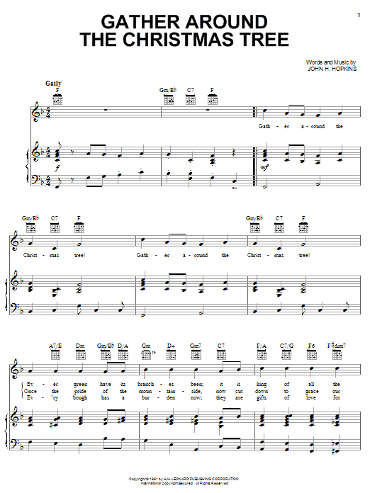 Learn to play John H. Hopkins, Jr. Gather Around The Christmas Tree sheet music for Piano, Vocal & Guitar (Right-Hand Melody) in minutes. John H. Hopkins, Jr. Gather Around The Christmas Tree sheet music notes and chords